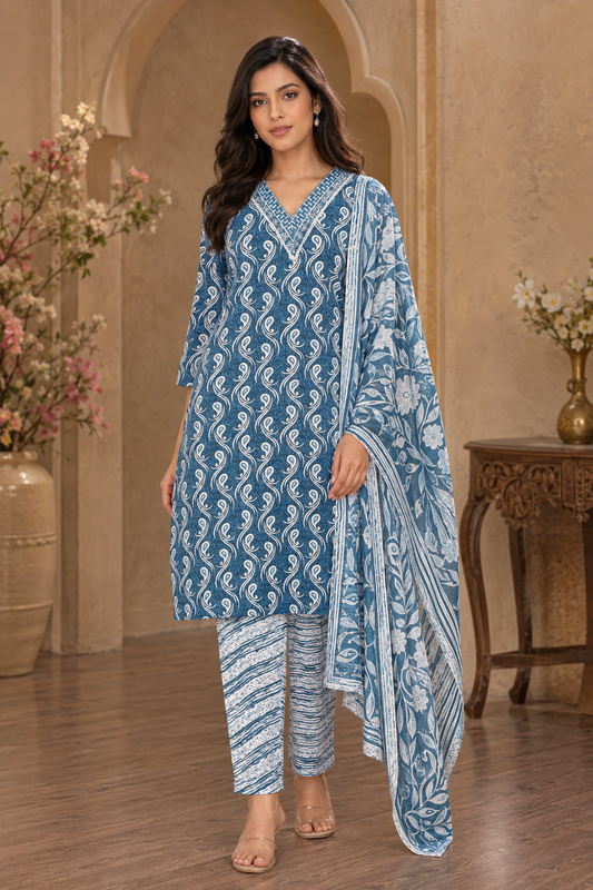 Women's 3-Piece Kurta Set with Palazzo & Dupatta