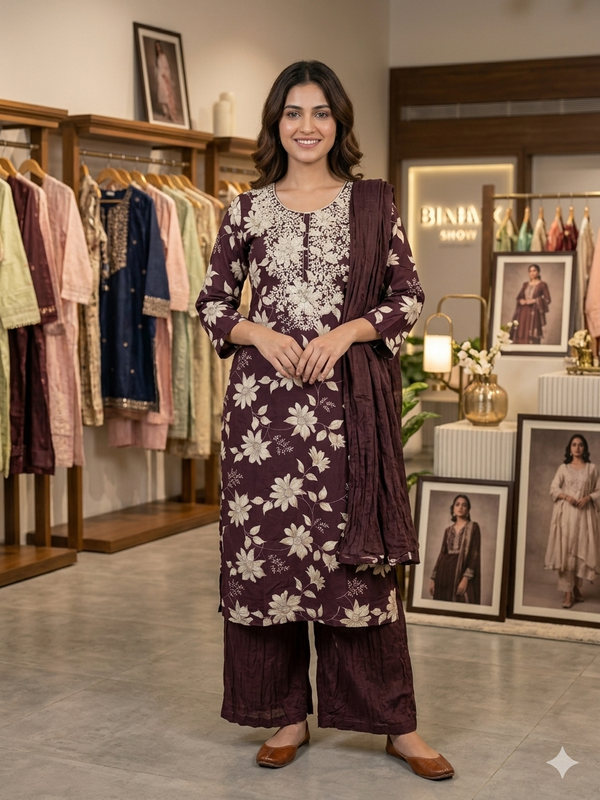 Women's 3-Piece Kurta Set with Palazzo & Dupatta