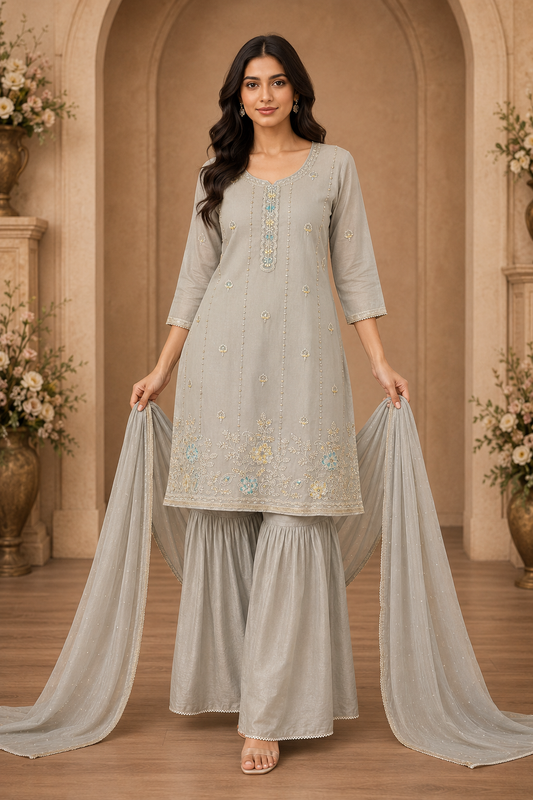 Women's 3-Piece Kurta Set with Sharara & Dupatta
