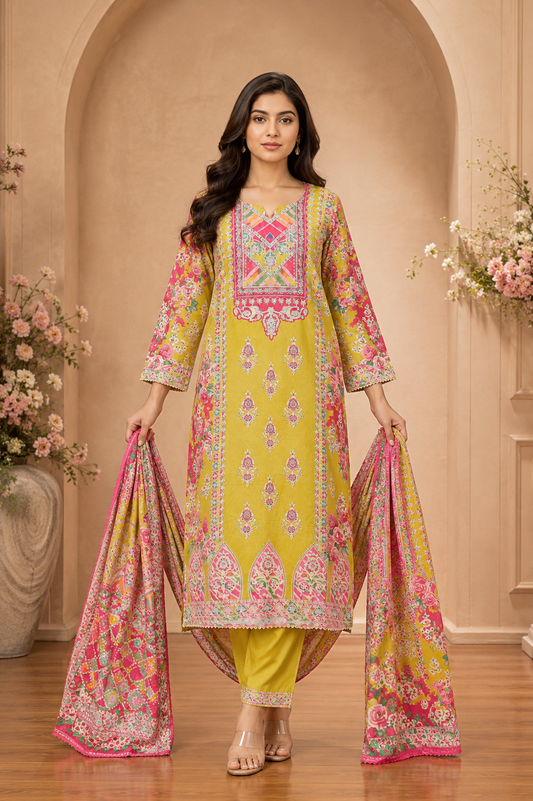 Women's 3-Piece Kurta Set with Palazzo & Dupatta