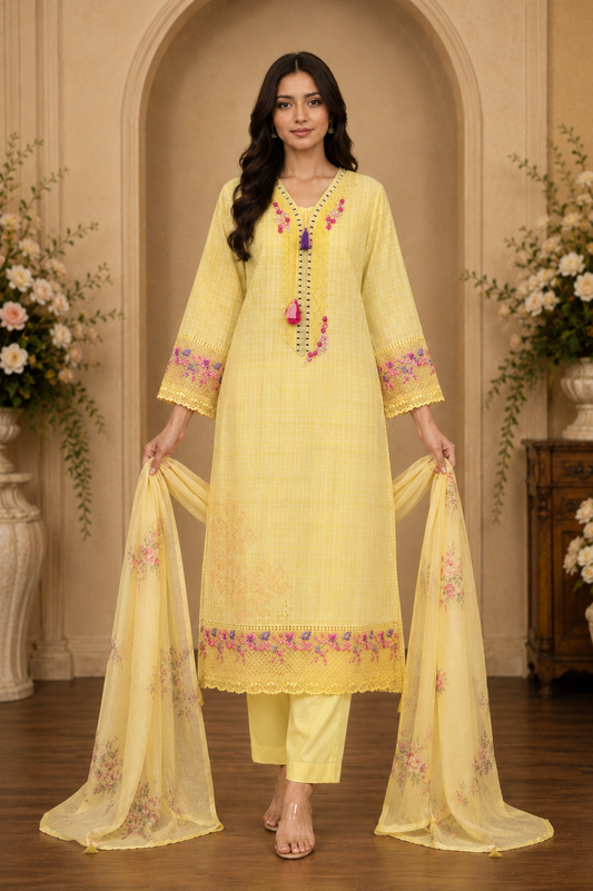 Women's 3-Piece Kurta Set with Palazzo & Dupatta