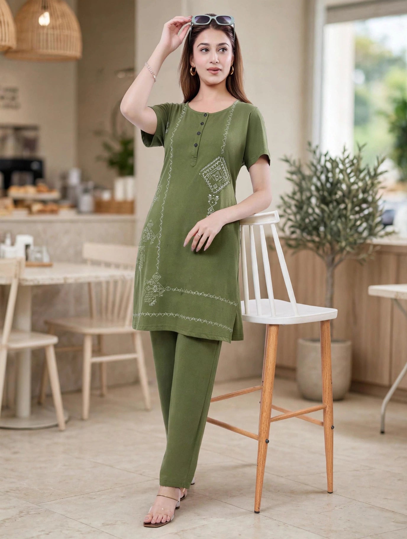 MELINI PREMIUM LONG EMBROIDED KURTA SET