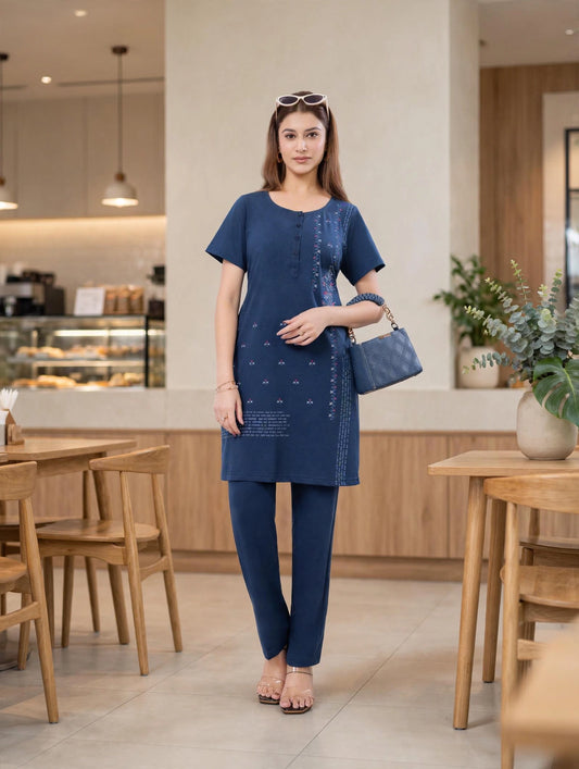 MELINI PREMIUM LONG EMBROIDED KURTA SET