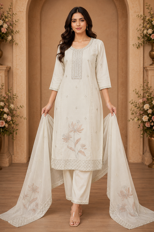 Women's 3-Piece Kurta Set with Palazzo & Dupatta