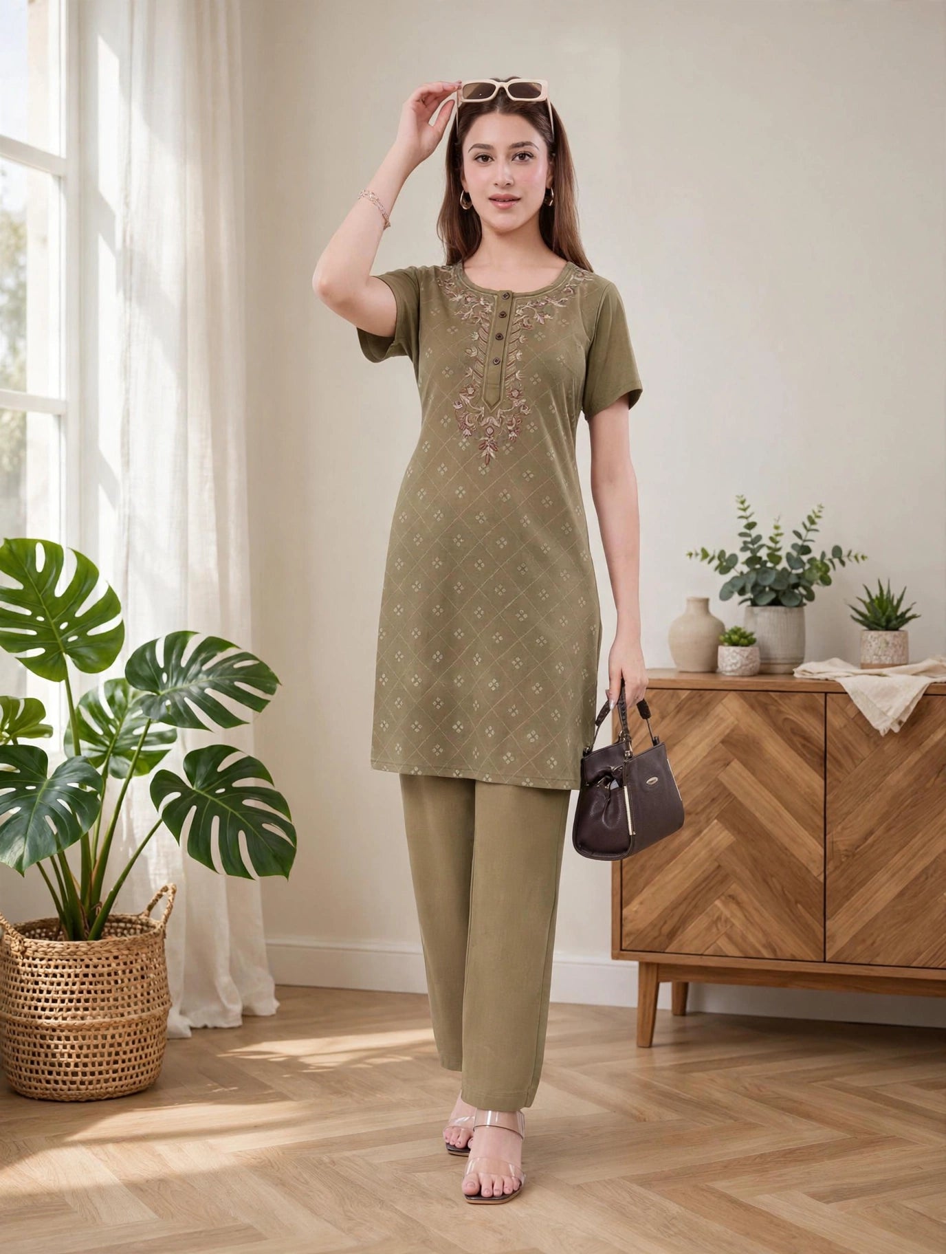 MELINI PREMIUM LONG EMBROIDED KURTA SET