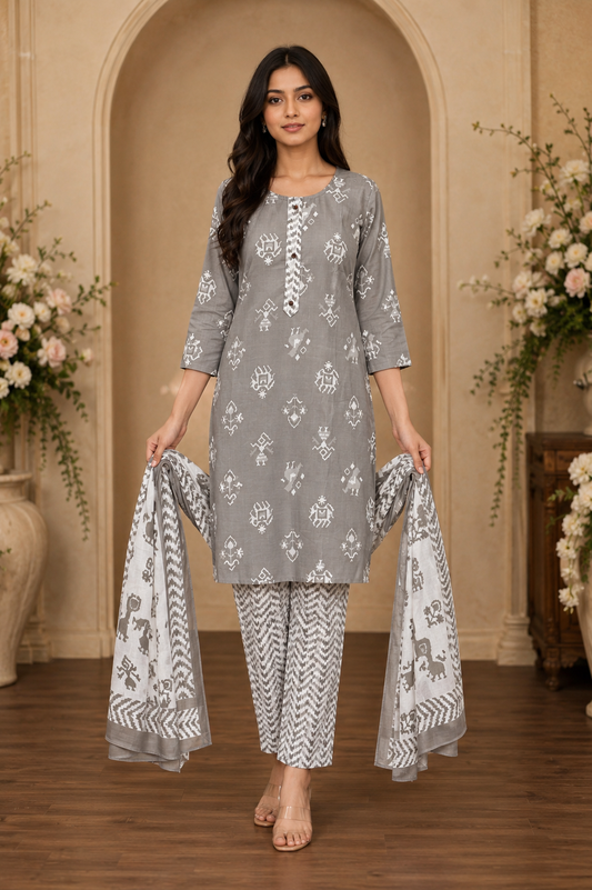 Women's 3-Piece Kurta Set with Palazzo & Dupatta