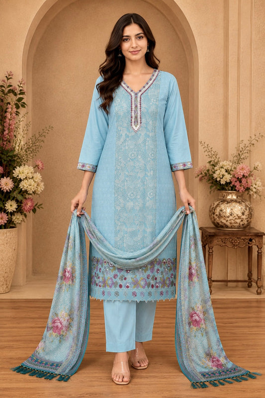 Women's 3-Piece Kurta Set with Palazzo & Dupatta