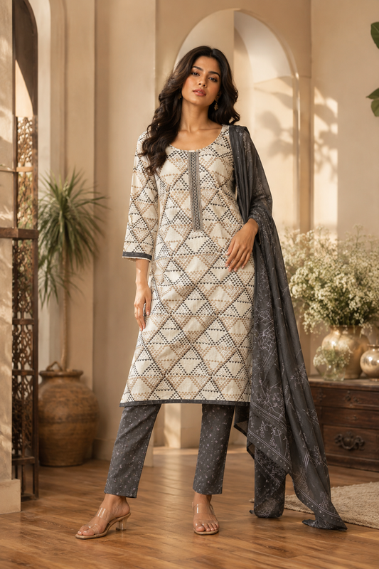 Women's 3-Piece Kurta Set with Palazzo & Dupatta