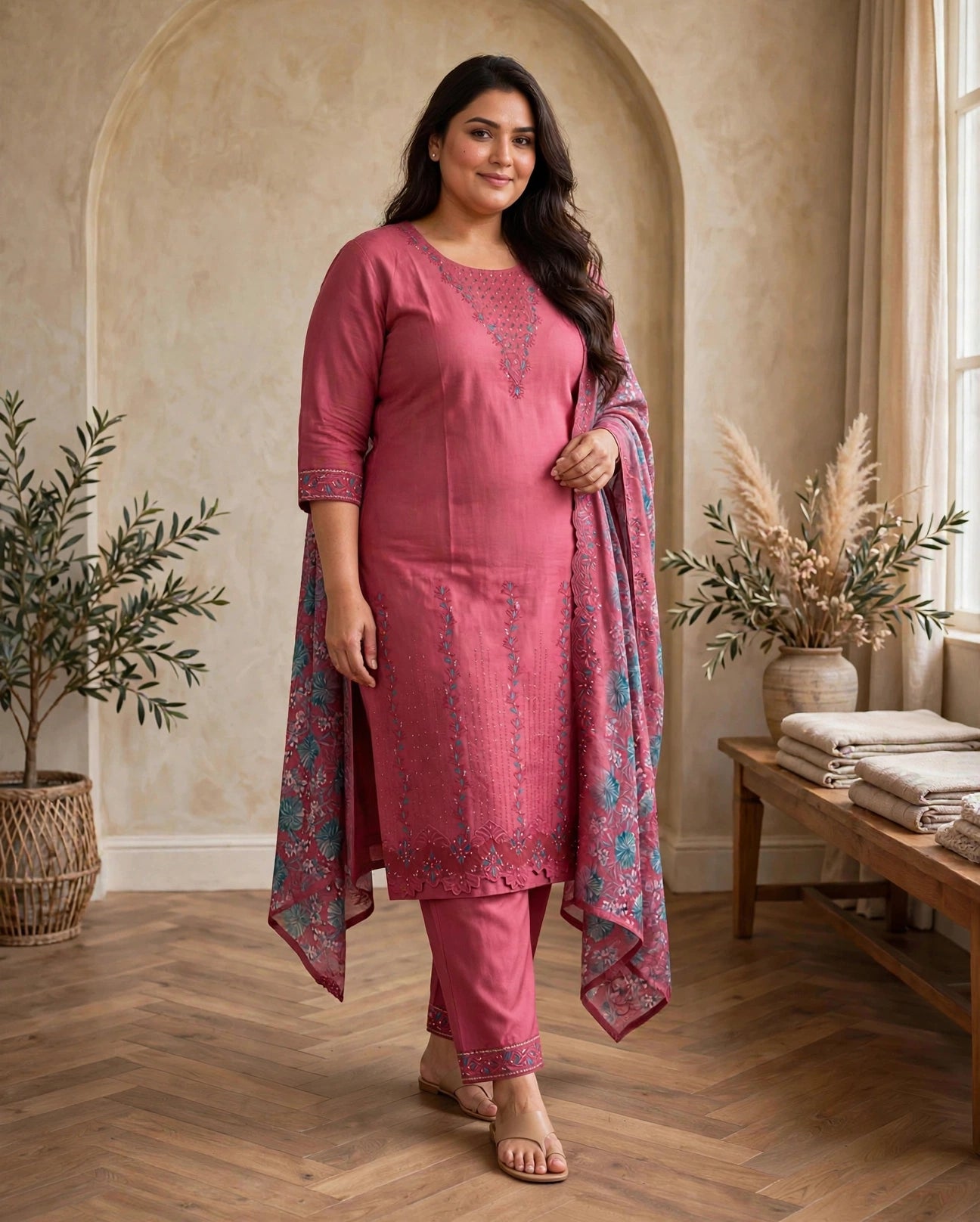 Women's 3-Piece Kurta Set with Palazzo & Dupatta