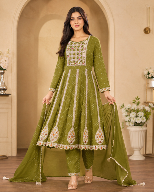 Women's 3-Piece Frock Kurta Set with Palazzo & Dupatta