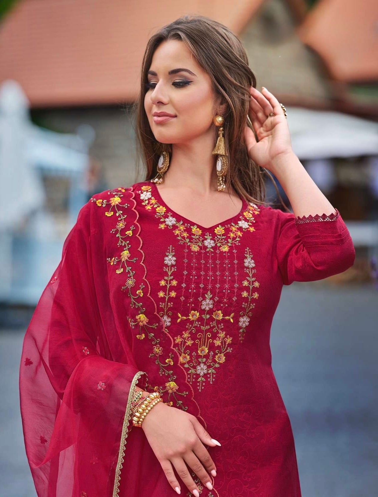 Women's 3-Piece Kurta Set with Tulip Pant & Dupatta