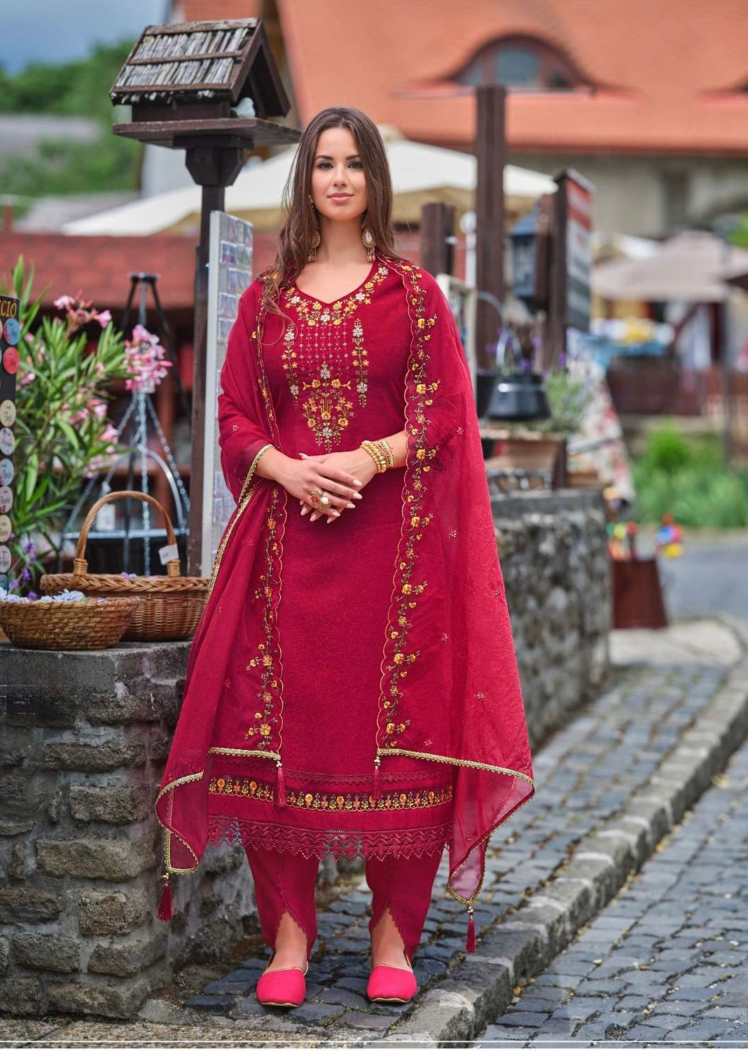 Women's 3-Piece Kurta Set with Tulip Pant & Dupatta