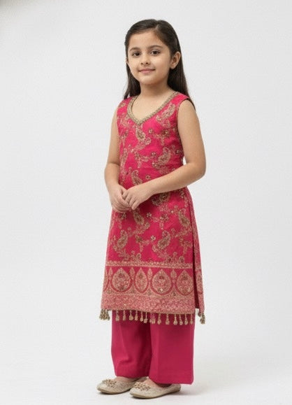 Girls' Embroidered Kurta & Palazzo Set
