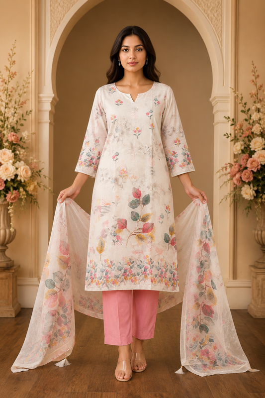 Women's 3-Piece Kurta Set with Palazzo & Dupatta