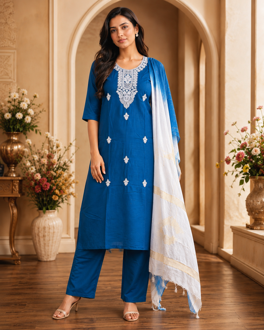 Women's 3-Piece Kurta Set with Palazzo & Dupatta
