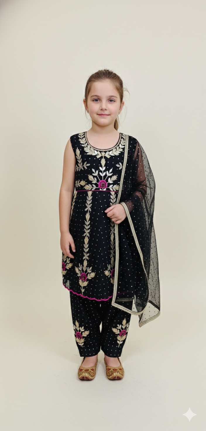 Girls Embroidered Kids Frock Kameez Suit