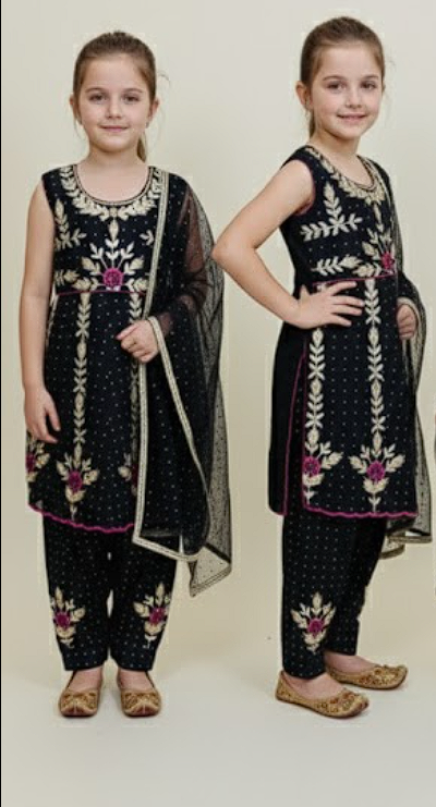 Girls Embroidered Kids Frock Kameez Suit