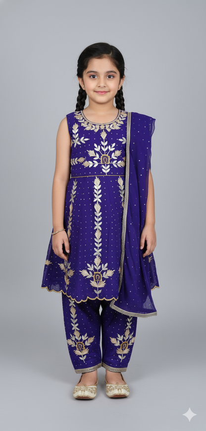 Girls Embroidered Kids Frock Kameez Suit