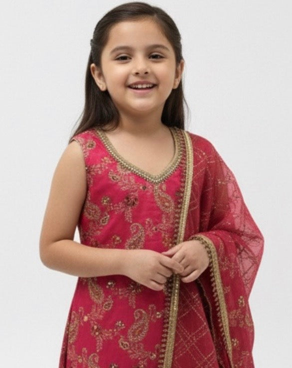 Girls' Embroidered Kurta & Palazzo Set