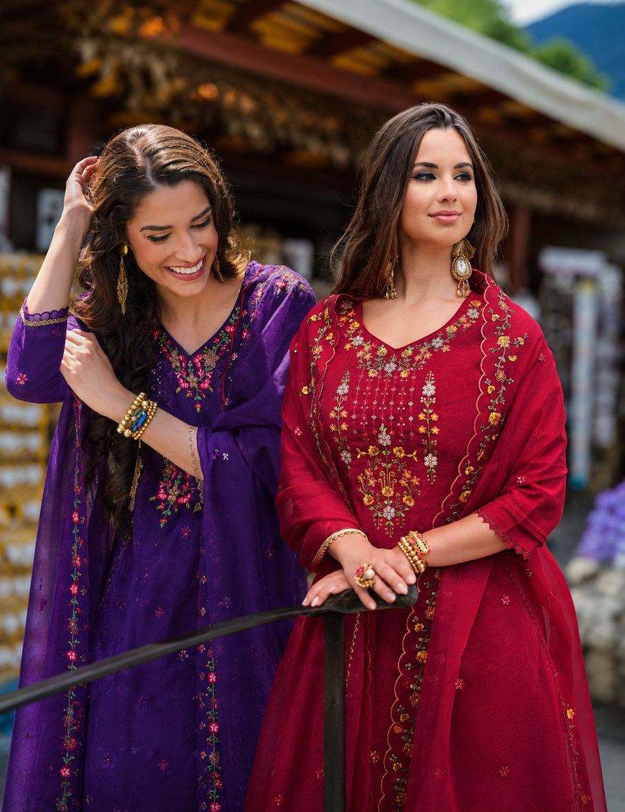 Women's 3-Piece Kurta Set with Tulip Pant & Dupatta