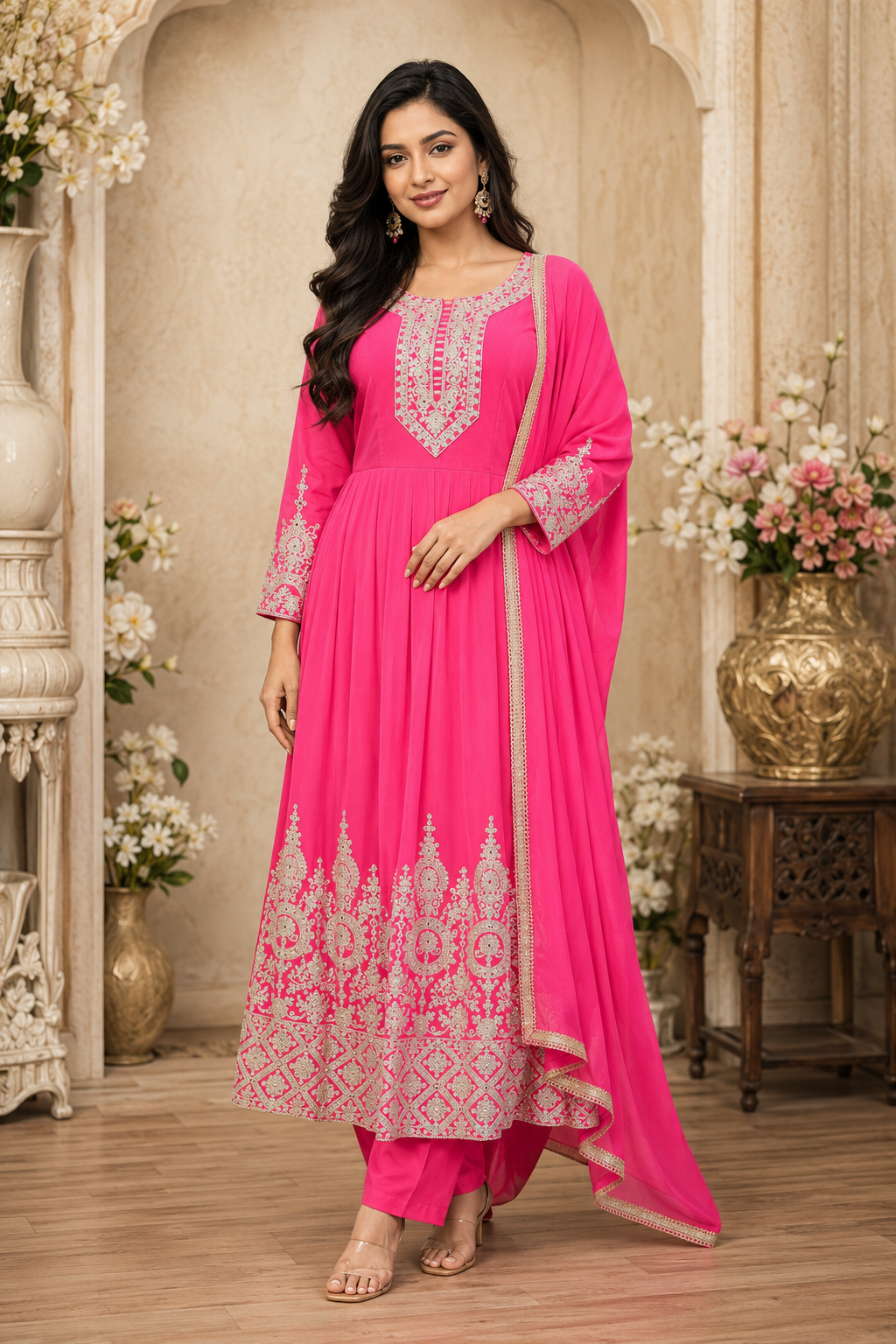 Women's 3-Piece Kurta Set with Palazzo & Dupatta