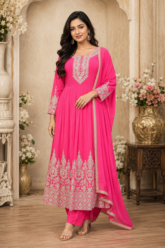 Women's 3-Piece Kurta Set with Palazzo & Dupatta