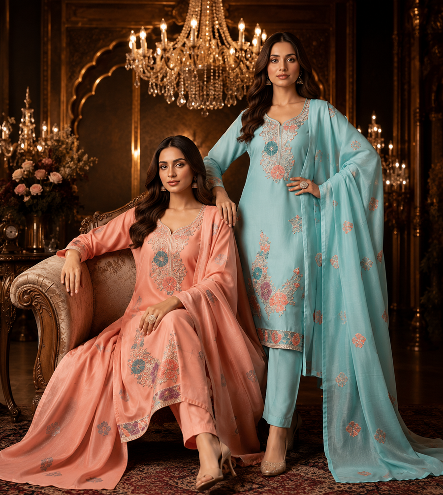 Women's 3-Piece Kurta Set with Palazzo & Dupatta