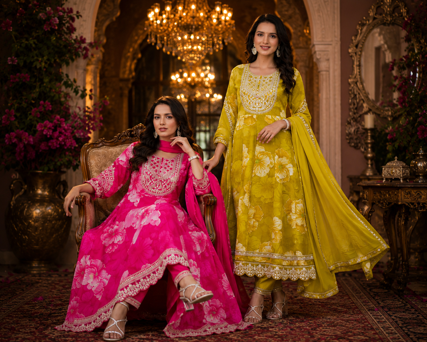 Women's 3-Piece Frock Kurta Set with Palazzo & Dupatta