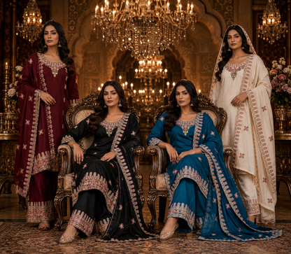 Women's 3-Piece Kurta Set with Palazzo & Dupatta