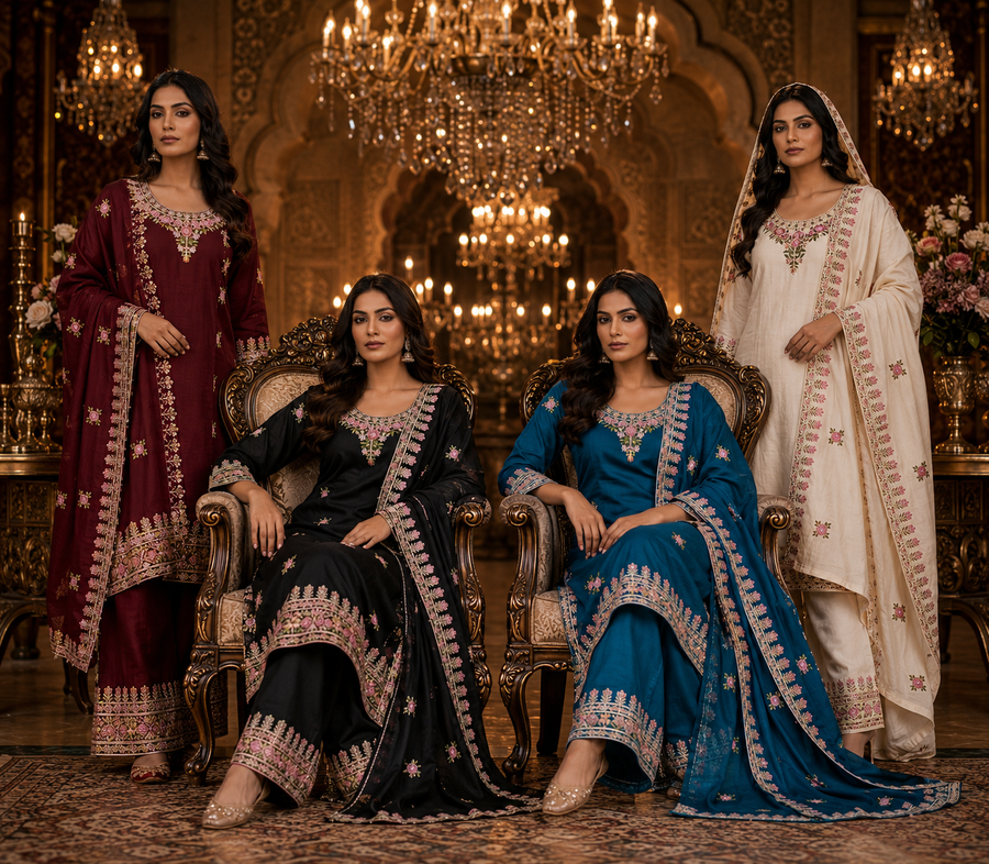 Women's 3-Piece Kurta Set with Palazzo & Dupatta