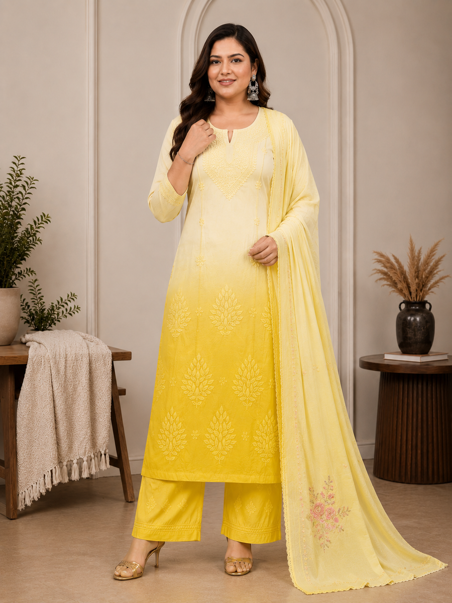 Women's 3-Piece Kurta Set with Palazzo & Dupatta