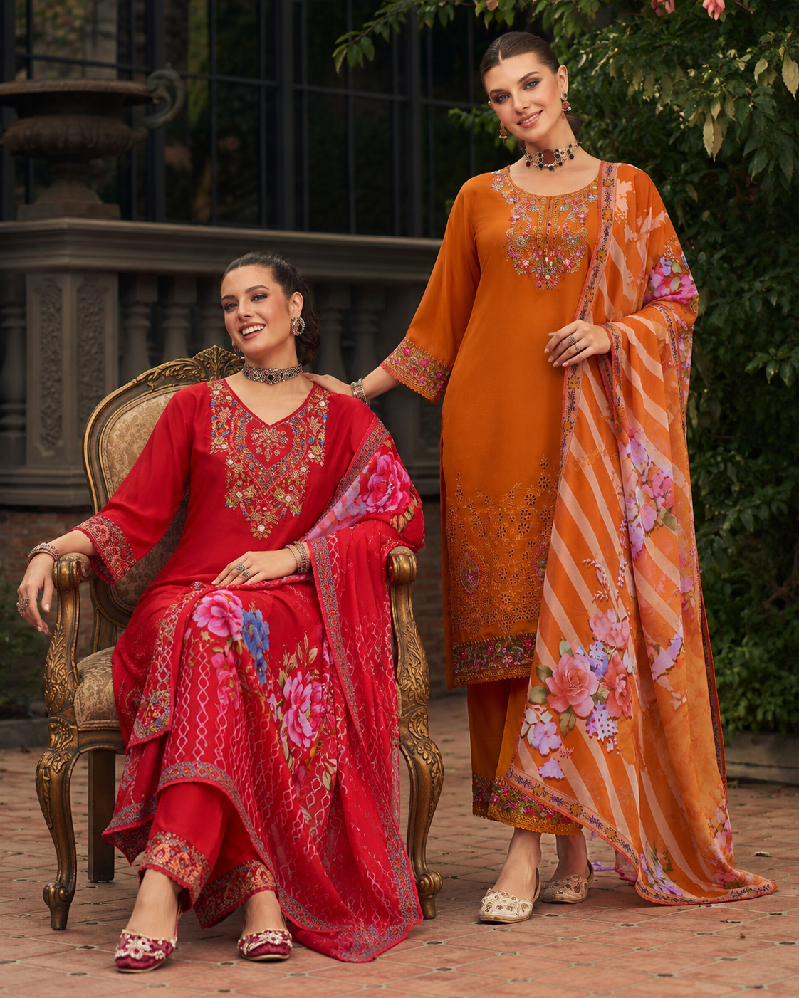 Women's 3-Piece Kurta Set with Palazzo & Dupatta