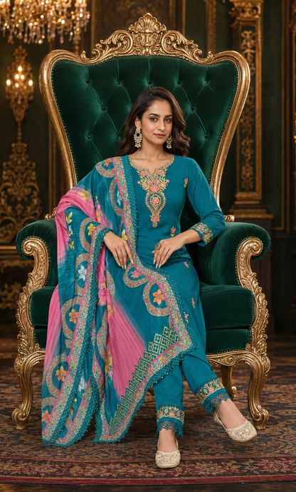 Women's 3-Piece Kurta Set with Palazzo & Dupatta