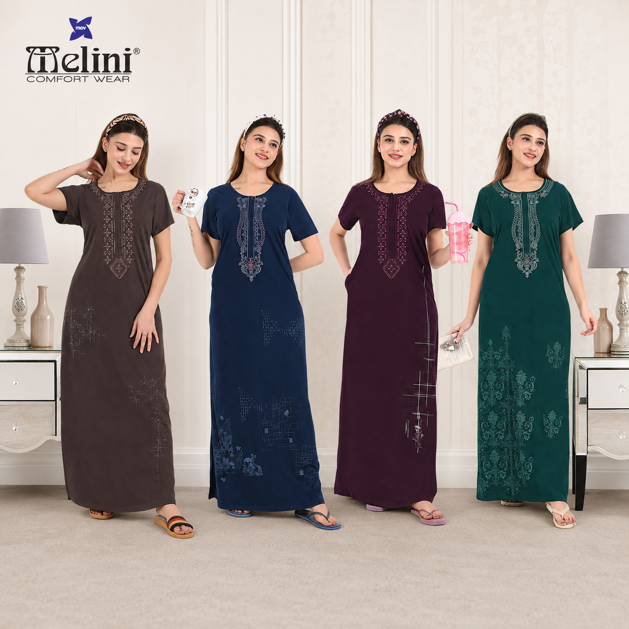 Melini Premium Women's Long Nighty – L to 3XL
