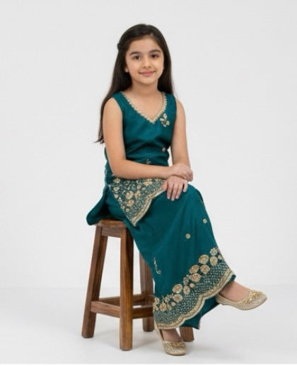 Girls' Embroidered Kurta & Palazzo Set