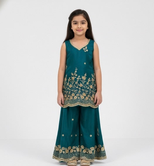 Girls' Embroidered Kurta & Palazzo Set