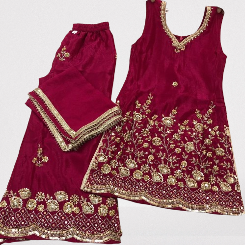 Girls' Embroidered Kurta & Palazzo Set