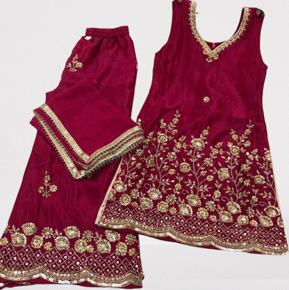Girls' Embroidered Kurta & Palazzo Set