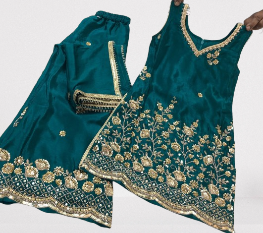 Girls' Embroidered Kurta & Palazzo Set