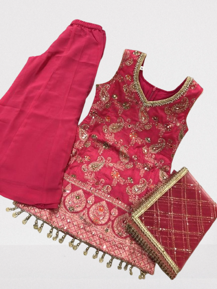 Girls' Embroidered Kurta & Palazzo Set