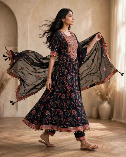 Women's 3-Piece A Shape Kurta Set with Palazzo & Dupatta