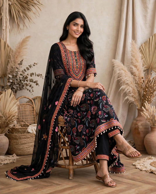 Women's 3-Piece A Shape Kurta Set with Palazzo & Dupatta