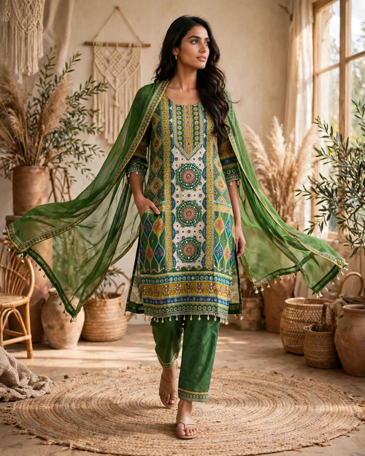 Women's 3-Piece Kurta Set with Palazzo & Dupatta