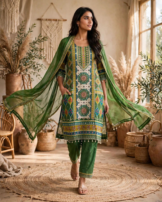 Women's 3-Piece Kurta Set with Palazzo & Dupatta