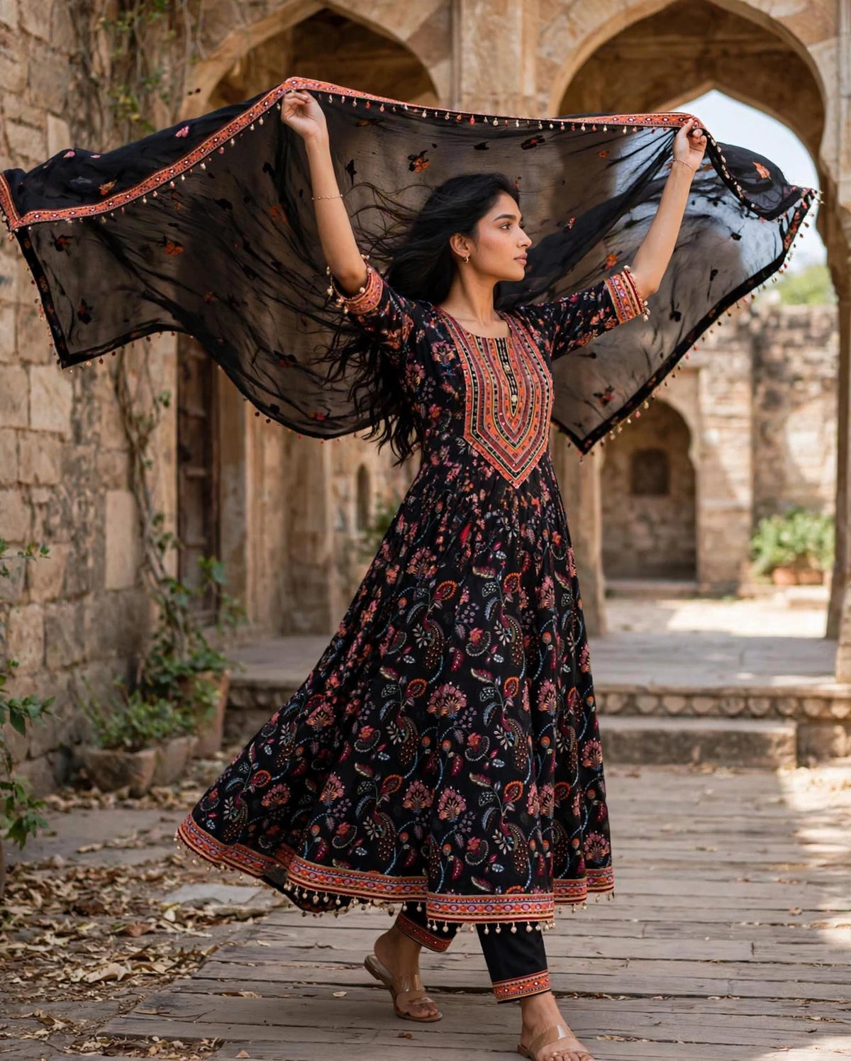 Women's 3-Piece A Shape Kurta Set with Palazzo & Dupatta
