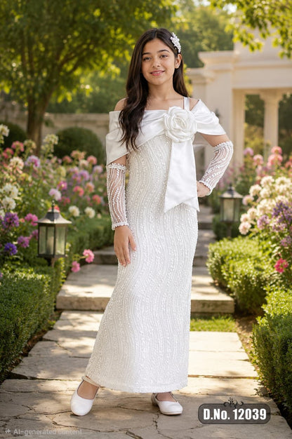 Sequin Bow Mermaid Gown - Black & White
