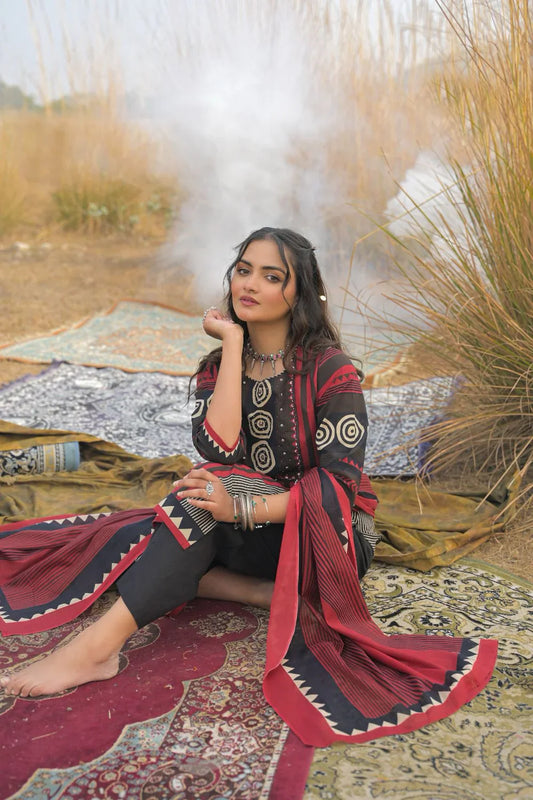 Premium Cotton Printed Kurta Set with Dupatta (M–2XL)