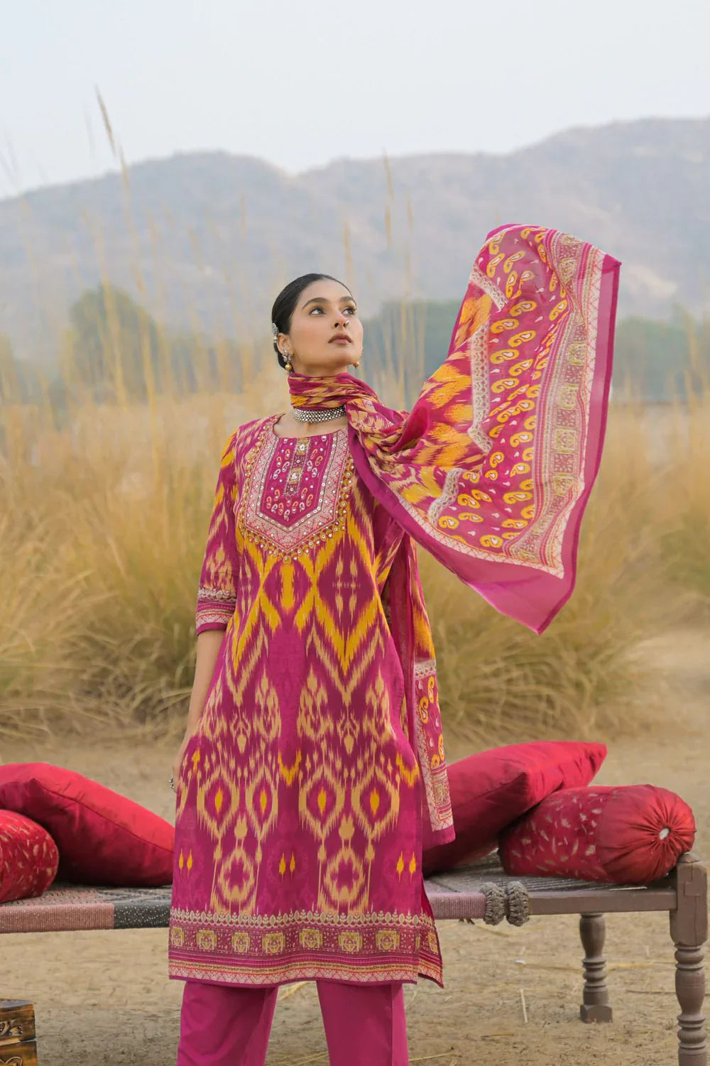 Premium Cotton Printed Kurta Set with Dupatta (M–2XL)