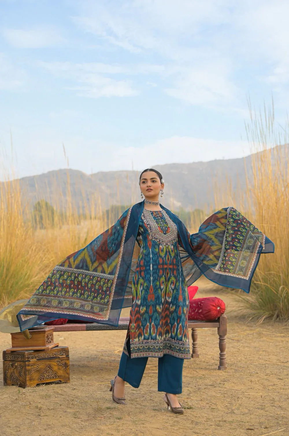 Premium Cotton Printed Kurta Set with Dupatta (M–2XL)