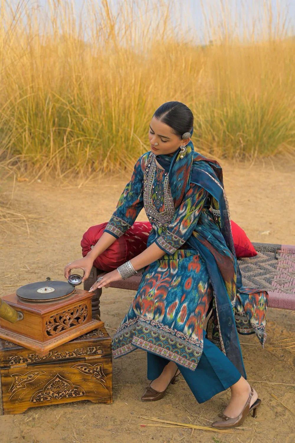 Premium Cotton Printed Kurta Set with Dupatta (M–2XL)